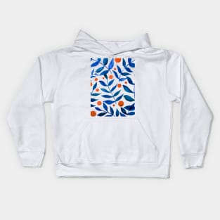 Watercolor branches and berries - blue and orange Kids Hoodie